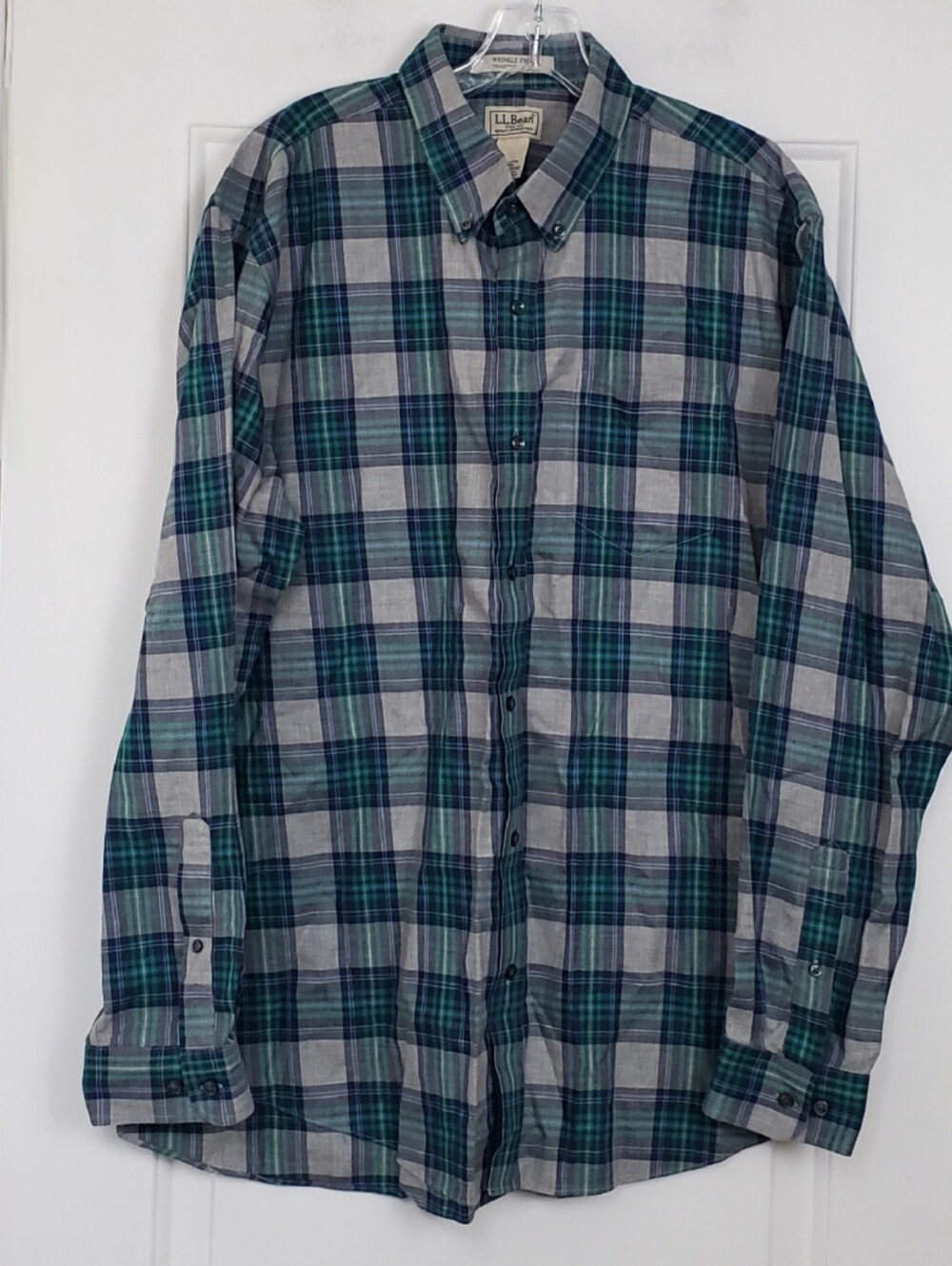 LL Bean Mens Traditional Fit Wrinkle Free Plaid Button Down - Size L - EUC